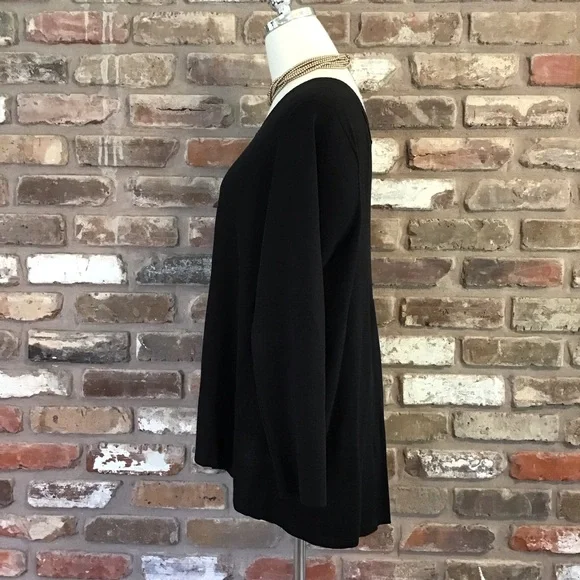 EILEEN FISHER Women's Black Silk Relaxed Long Sleeve Crew Neck Knit Sweater XL - Picture 2 of 5